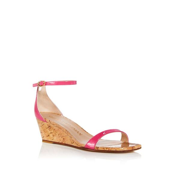 STUART WEITZMAN Shoes - STUART WEITZMAN Womens Pink Lacquered Cork Nudistcurve Wedge Heeled Sandal 7 B